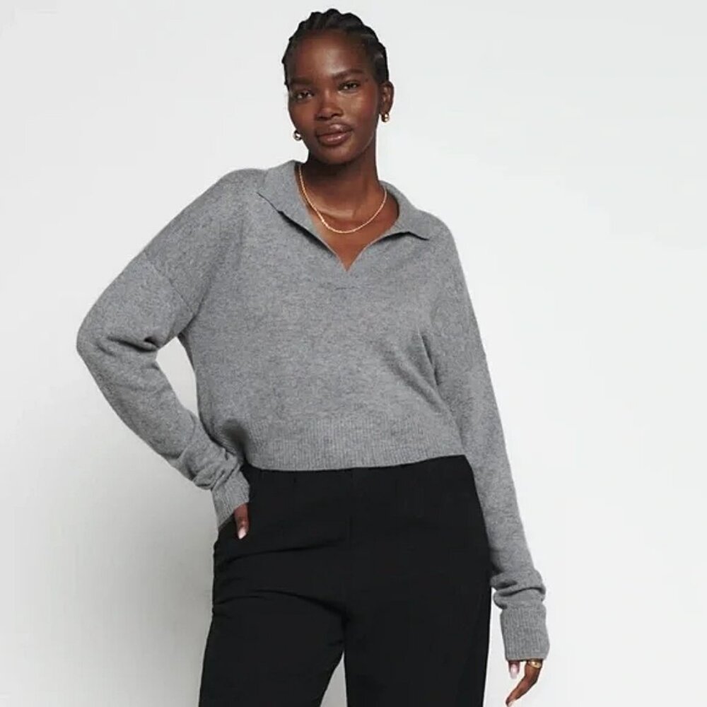Reformation Cashmere Blend Collared Sweater – Gray